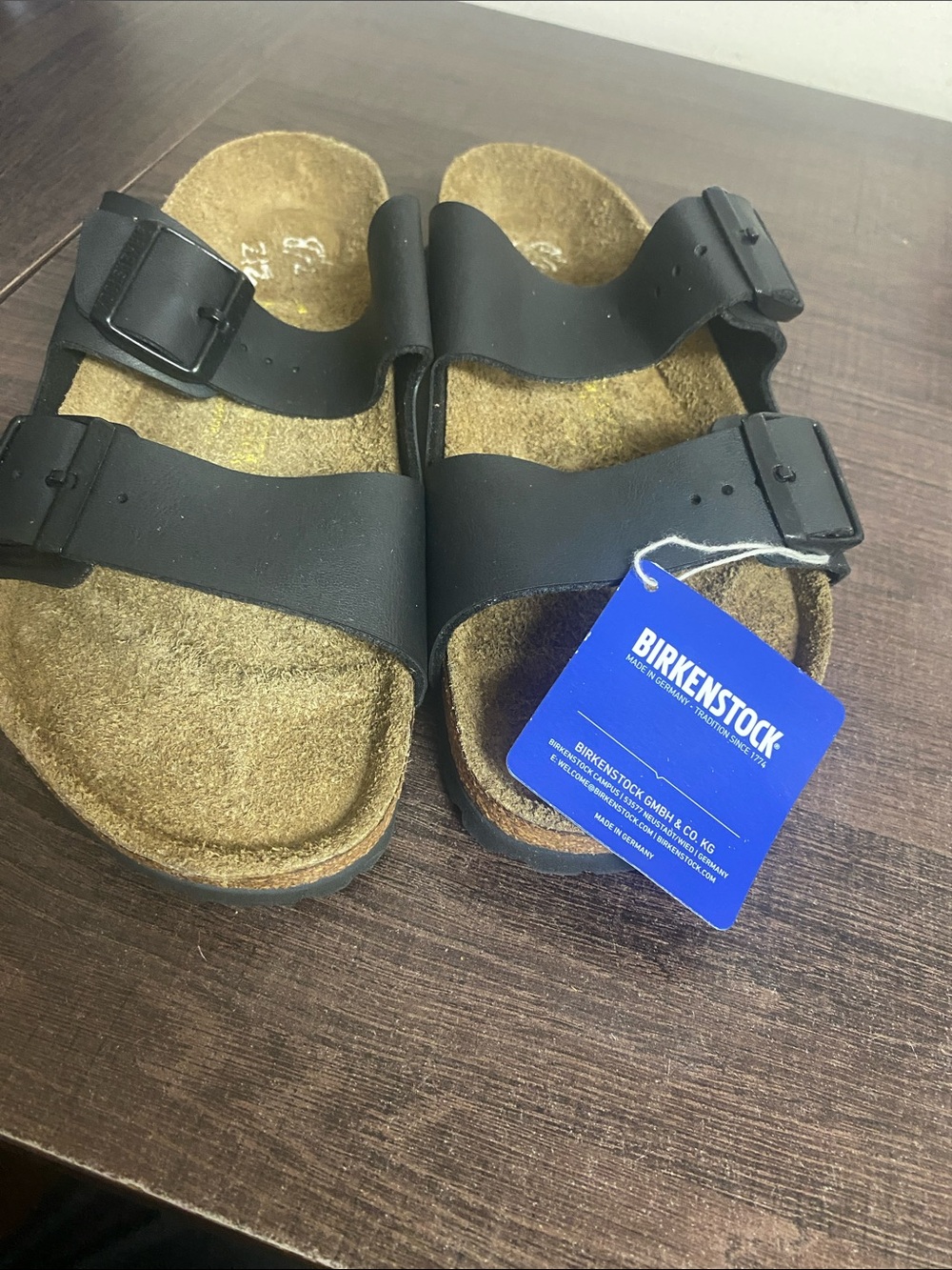 Birkenstock  Sandals - Black Straps with Tan Footbed. Made in Germany.